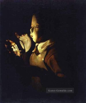 Georges de La Tour Werke - Boy Blowing bei Lampe ABC Kerzenlicht Georges de La Tour